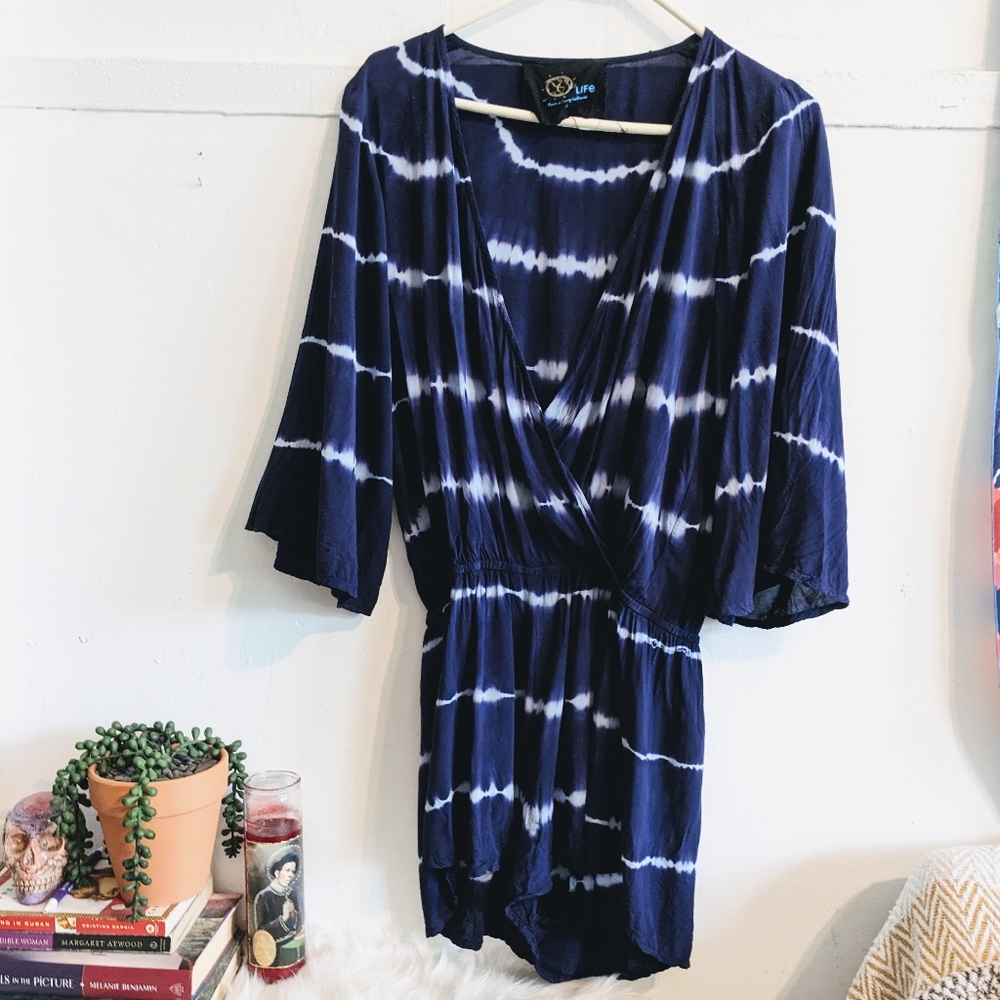 Boho Plunging V-neck Tie Dye Stripe Romper Summer Vacay - Revolve Blue Life